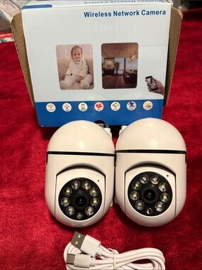 Wireless Network Security Cameras - White (Pair) new not used in box